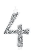 Picture of GIANT GLITTER NUMERAL CANDLE N.4 - SILVER 14CM